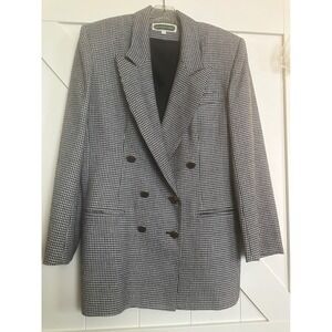 QUISSETT COVE Houndstooth 100% Wool Blazer Jacket Women Size 10 Double Breasted